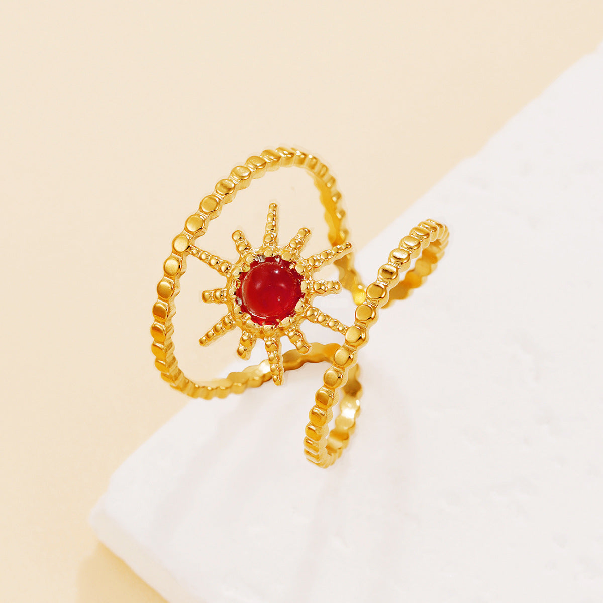 Wholesale Vintage Retro Openwork Star Stainless Steel Ring with Malachite Natural Stone Jewelry Accessory