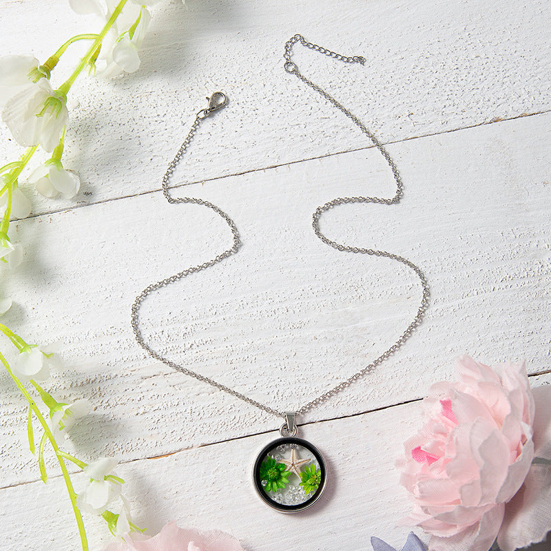 Wholesale Butterfly Starfish Photo Frame Dried Flower Necklace