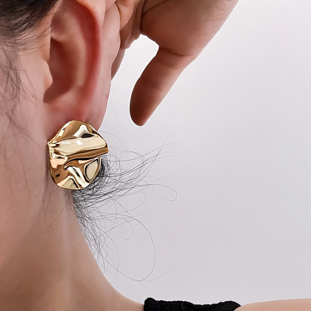 Wholesale  Pleated Metal Round Earrings