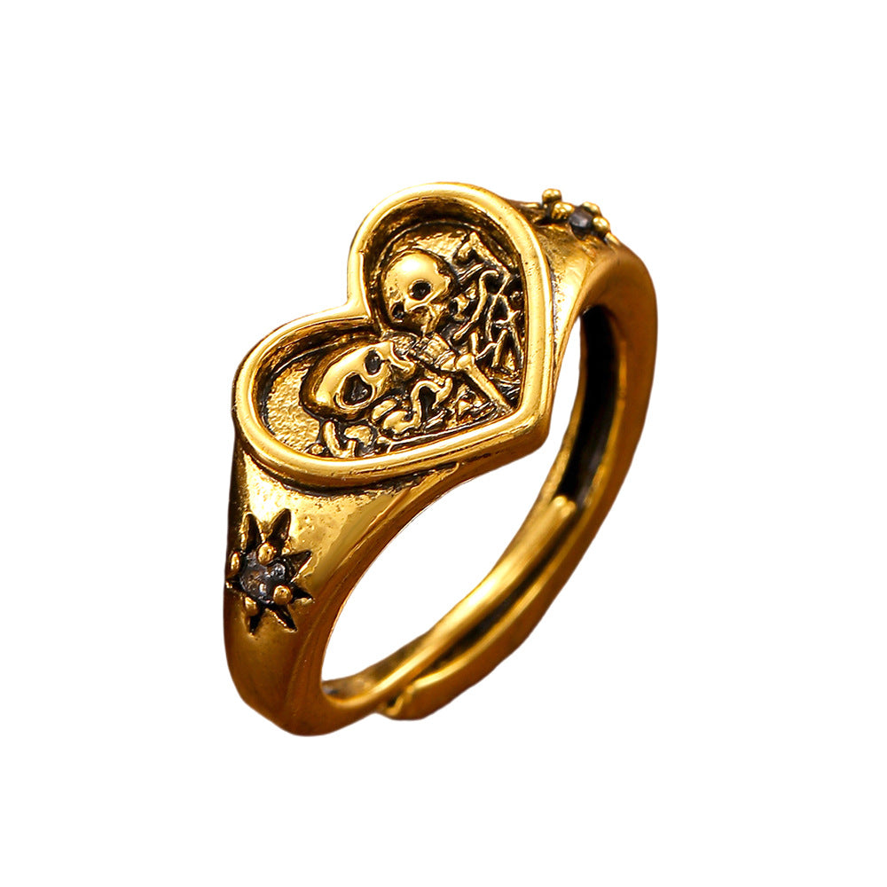 Wholesale Gothic Skull Heart Ring Copper Electroplated Fashion Accessory for