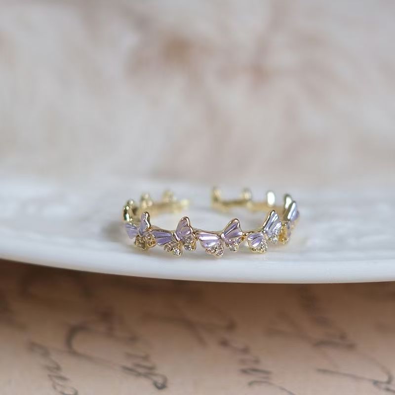 Wholesale Alloy Enamel Open Ring With Purple Iris Flower And Butterfly Women S Fashion Jewelry Accessory