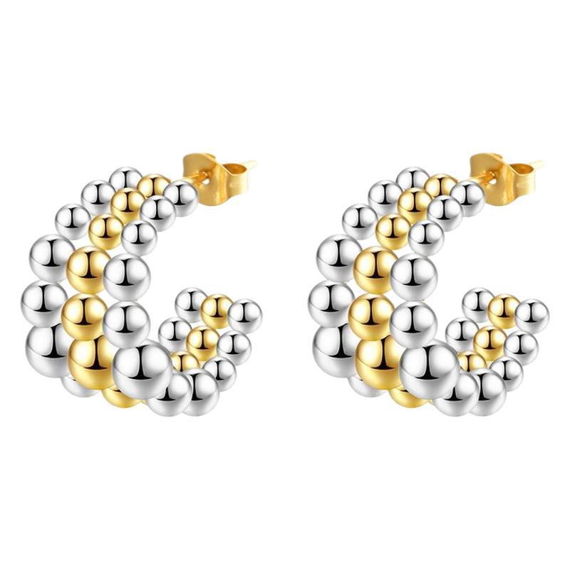 Wholesale  popular round bead connection stainless steel earrings 18k gold  earrings