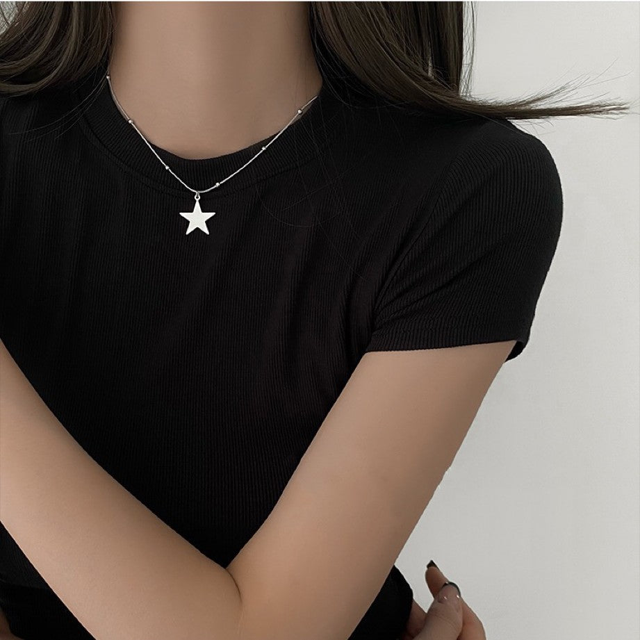 Wholesale titanium steel five-pointed star clip bead necklace