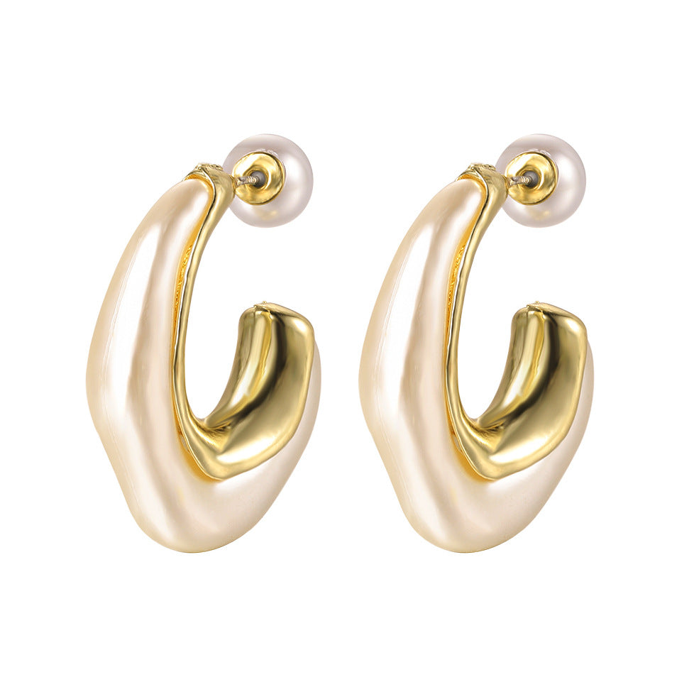 Wholesale Irregular Shaped Pearl C-shaped Earrings Vintage Earrings ACC-ES-HZS003