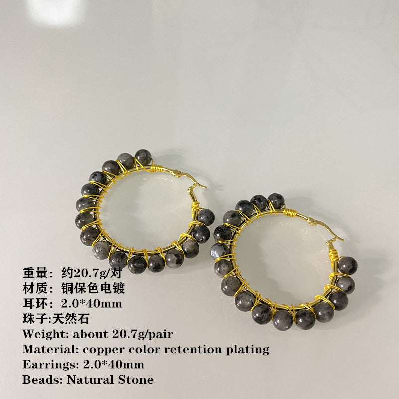 Wholesale Round Stone Volcanic Rock Synthetic White Turquoise Earrings