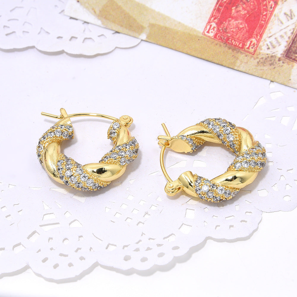 Wholesale U-shaped copper inlaid zircon pearl earrings