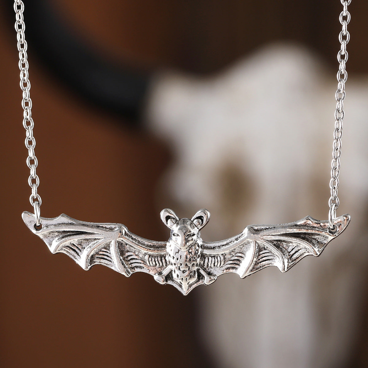 Wholesale Zinc Alloy Ancient Silver Bat Pendant Necklace Gothic  Punk Fashion Accessory Gift