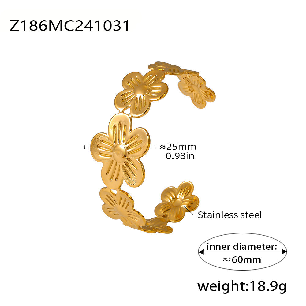 Wholesale Stainless Steel  Flower Hollow Opening Bracelet