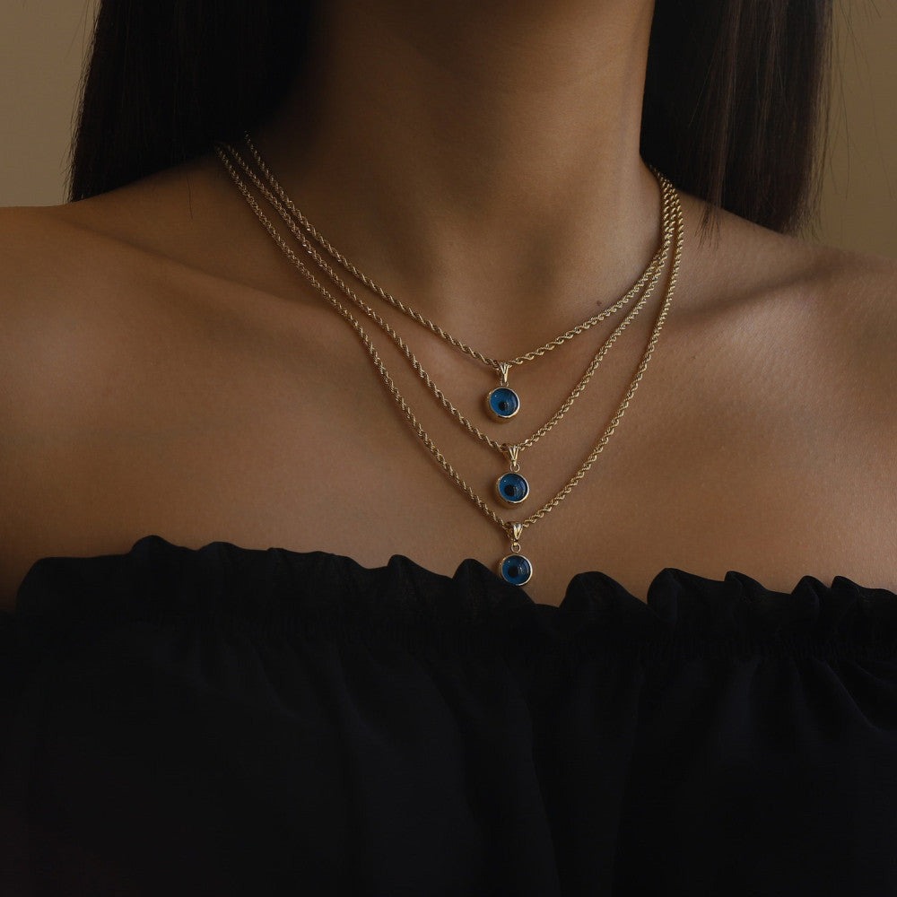 Wholesale Stainless steel high color retention alternative blue devil's eye necklace