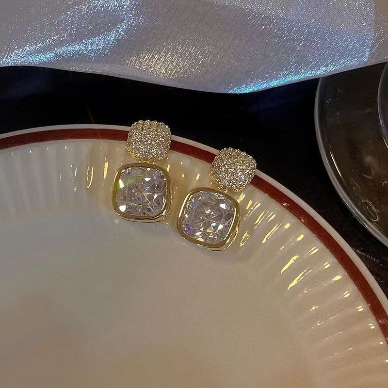 Wholesale 925 Silver Needle Square Zircon Stud Earrings Ear Studs ACC-ES-Yinhe003