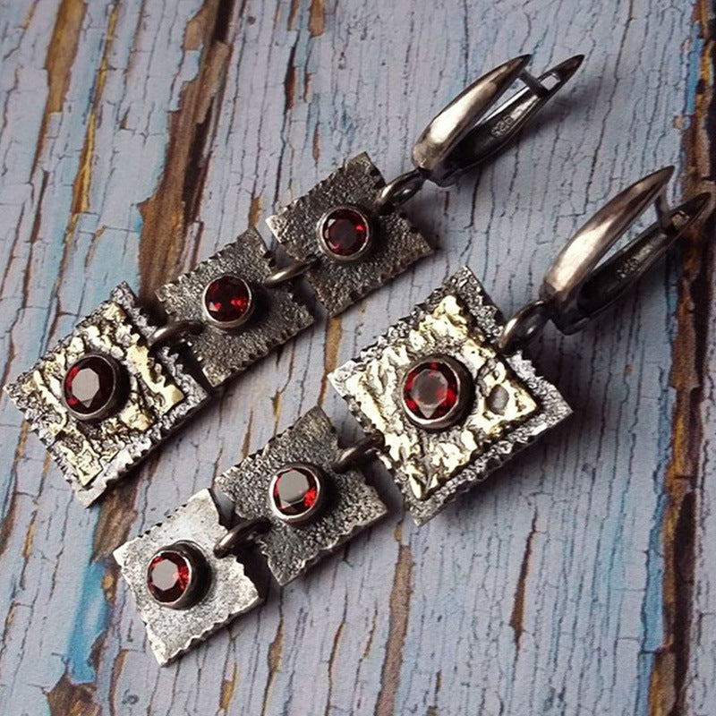 Wholesale  tribal geometric carved square metal earrings