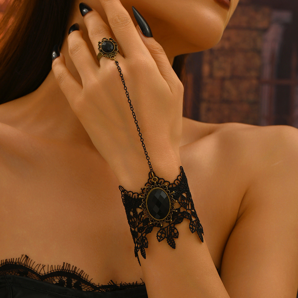 Wholesale  Gothic Style  Retro Artificial Gemstone Lace Bracelet