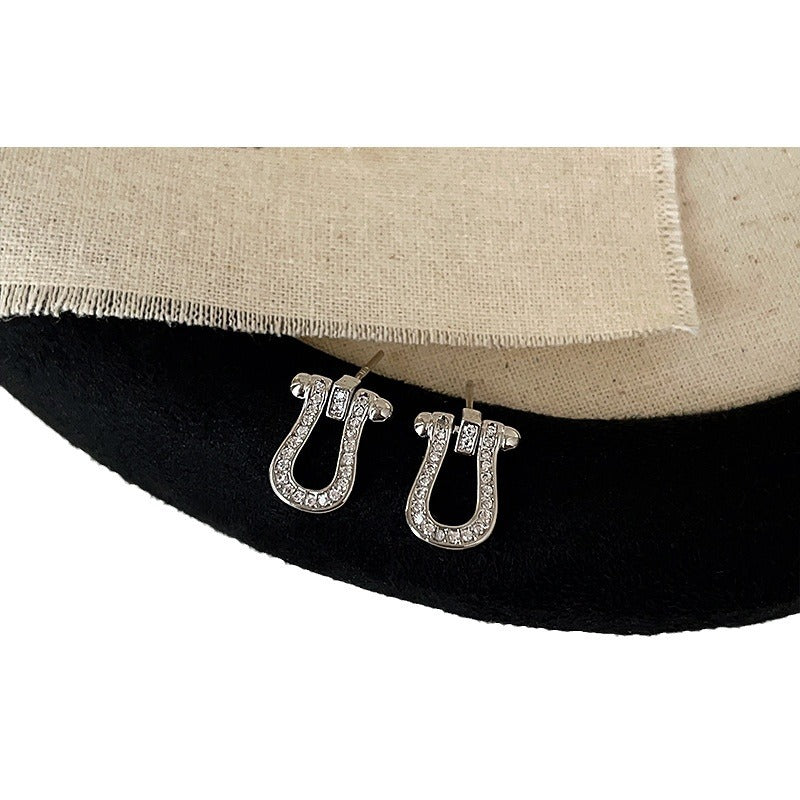 Wholesale Women's Zircon Horseshoe Buckle Metal Earrings