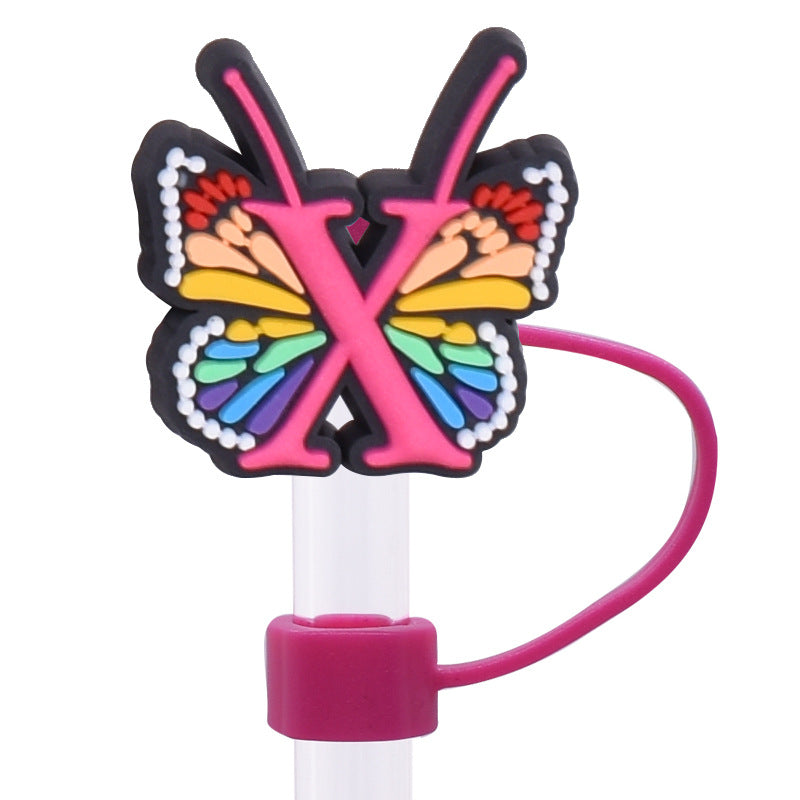 Wholesale Random 100pcs Creative DIY butterfly letters Straw Cover Straw Tube Cap