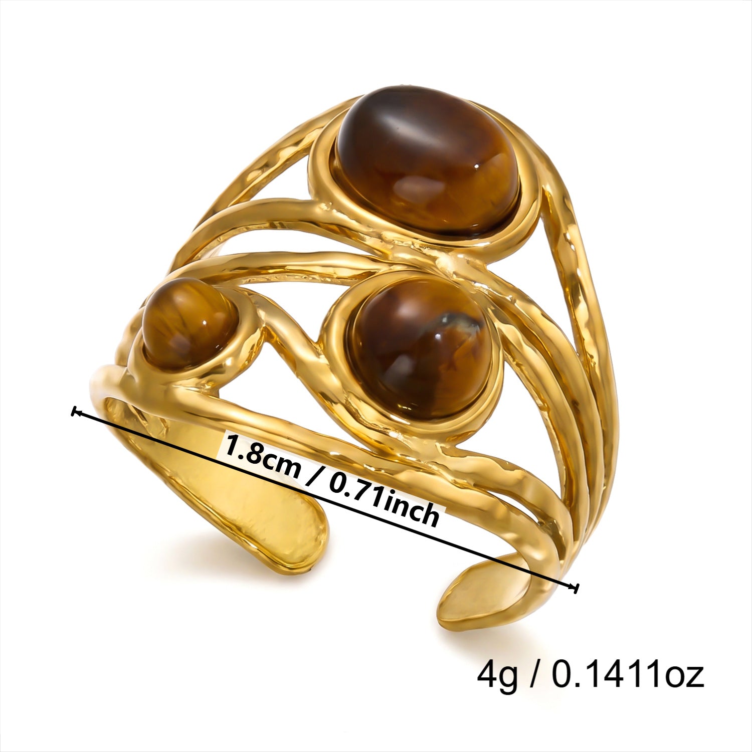 Wholesale Vintage Texture Tiger Eye Stainless Steel Multi-Layer Stacked Ring Jewelry Accessory