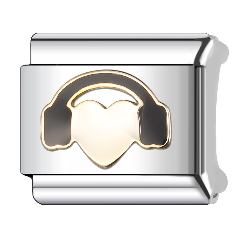 Wholesale Italian Charm Bracelet 9mm DIY Splicing Gold Chess Series Stainless Steel Composable Bracelet