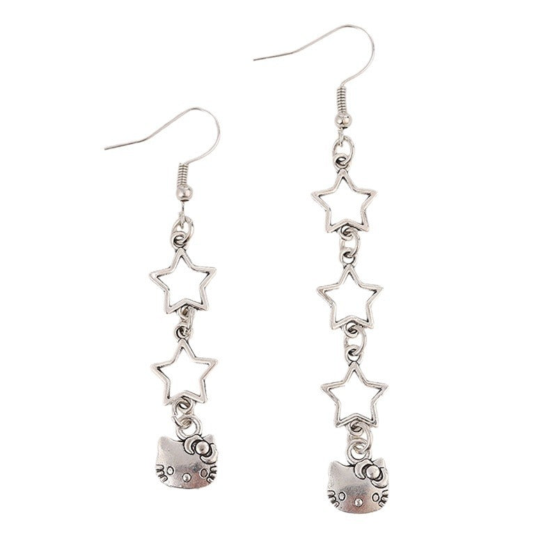 Wholesale Cartoon Cute Cat Star Asymmetric Ear Hook Earrings