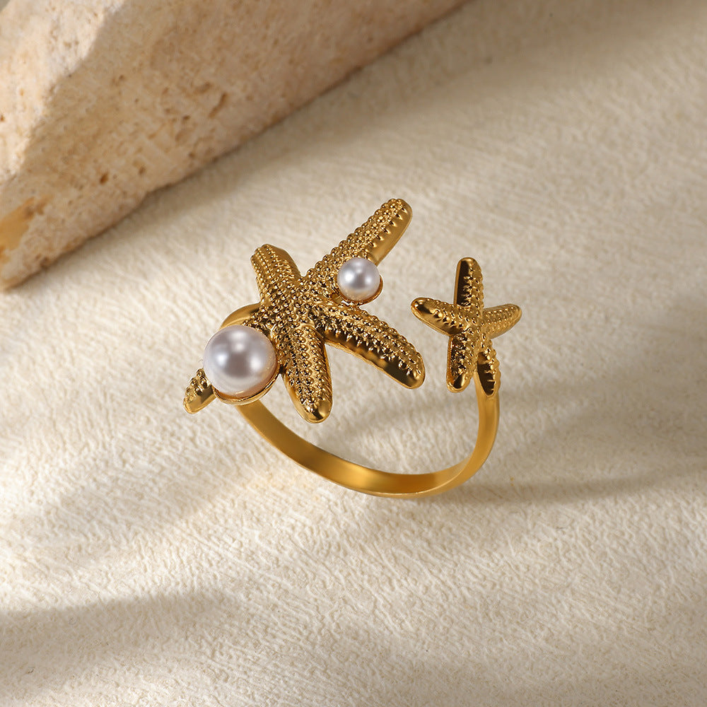 Wholesale Stainless steel Tianman-made pearl ocean series adjustable ring