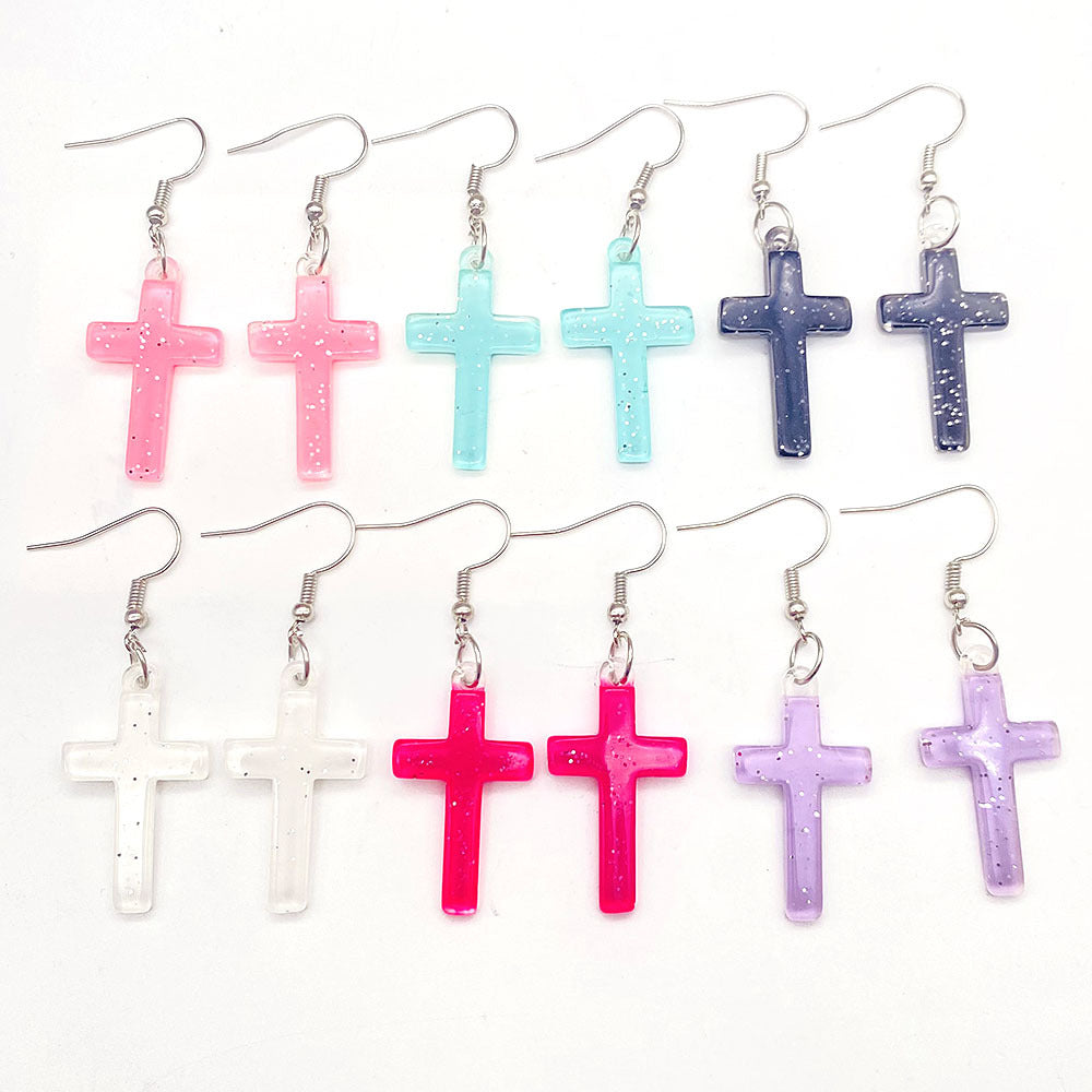 Wholesale Sequin Cross Resin Pendant Earrings ACC-ES-ChenY065