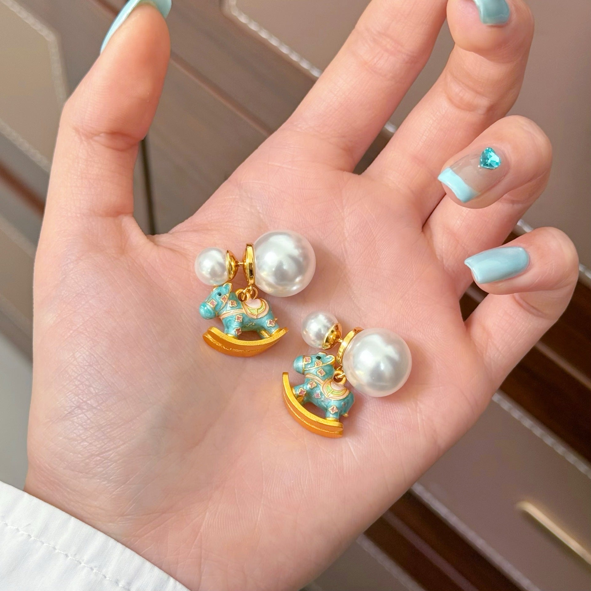 Wholesale Summer Cute Color Dopamine Oil Enamel Trojan Horse Pearl Necklace