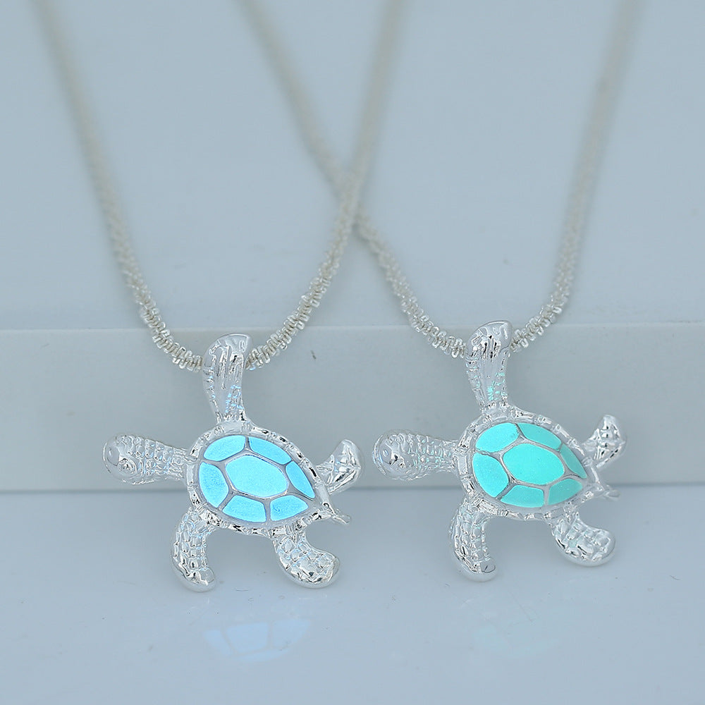 Wholesale Silver  ocean turtle oil drop luminous glowing shiny  cauliflower necklace