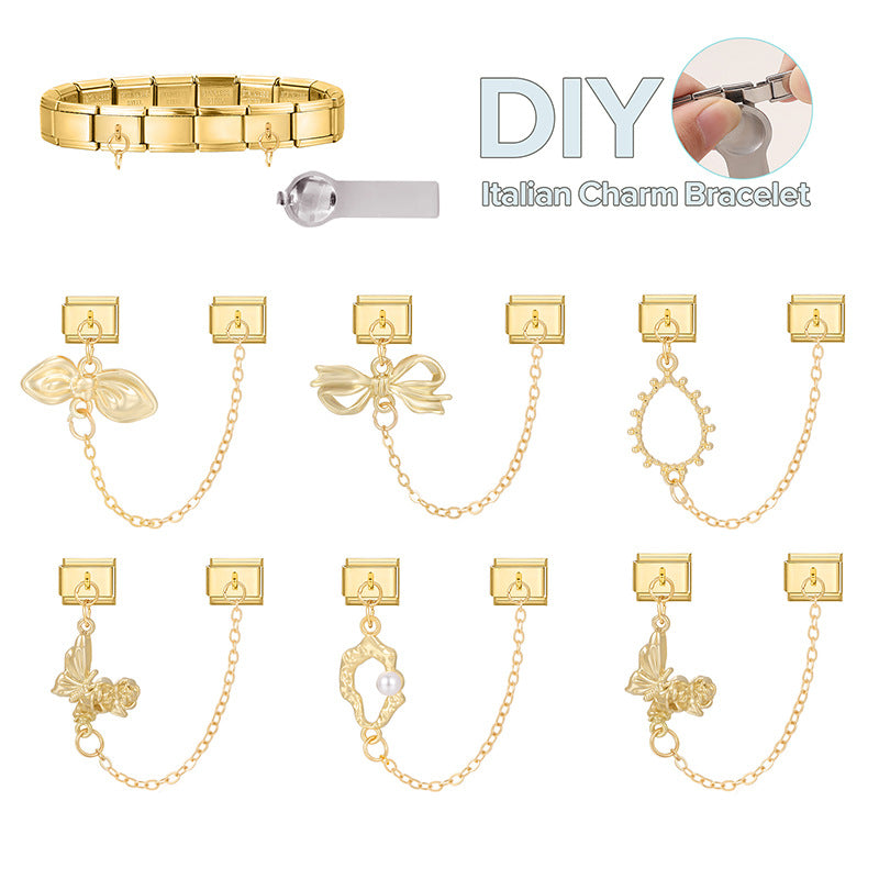 Wholesale Italian Charm Bracelet 9mm DIY Splicing Double Pendant  Stainless Steel Composable Bracelet