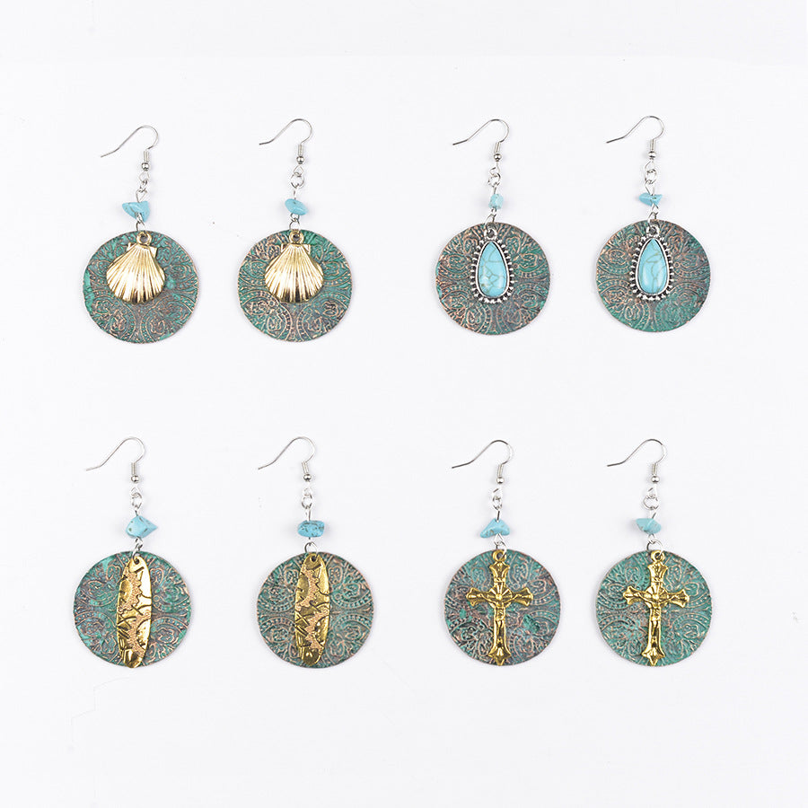 Wholesale Retro Bohemian  Double-Layer Cross Pattern Earrings