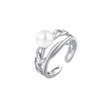 Wholesale 925 Sterling Silver Pearl Ring  Geometric Hollow Adjustable Opening Rings