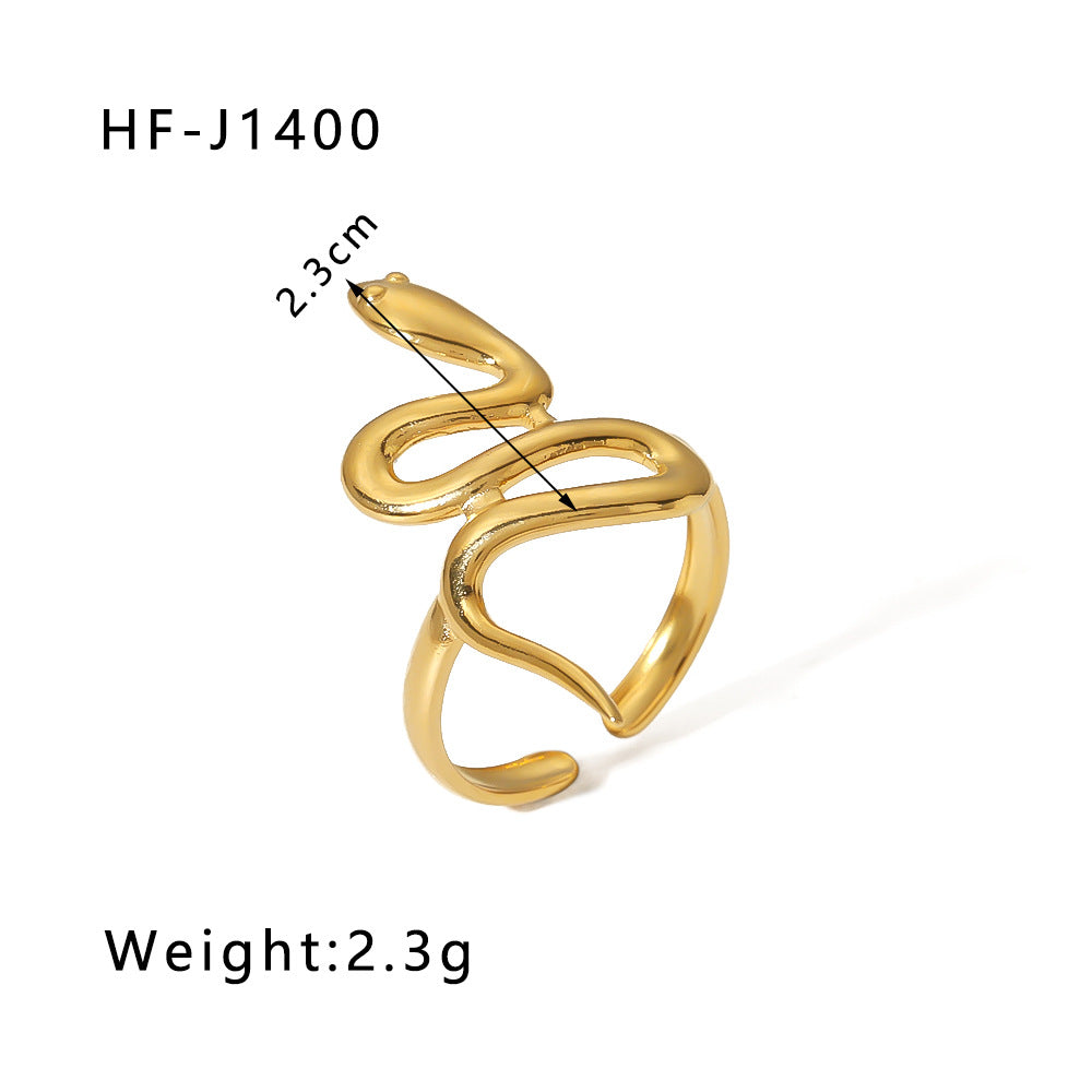 Wholesale Leaf Geometric Hollow Flower 18k Gold Plated Snake Shaped Titanium Steel Ring Stainless Steel ACC-RS-Xiny002