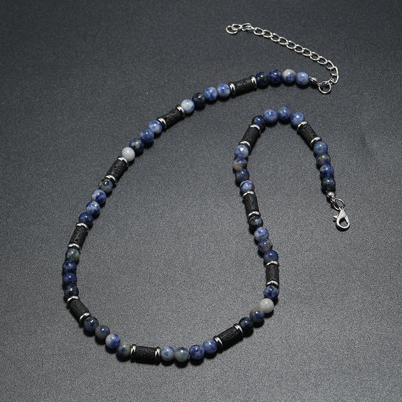 Wholesale Tiger Stone Natural Stone Men Beaded Black Agate Volcanic Stone Bracelet Necklace