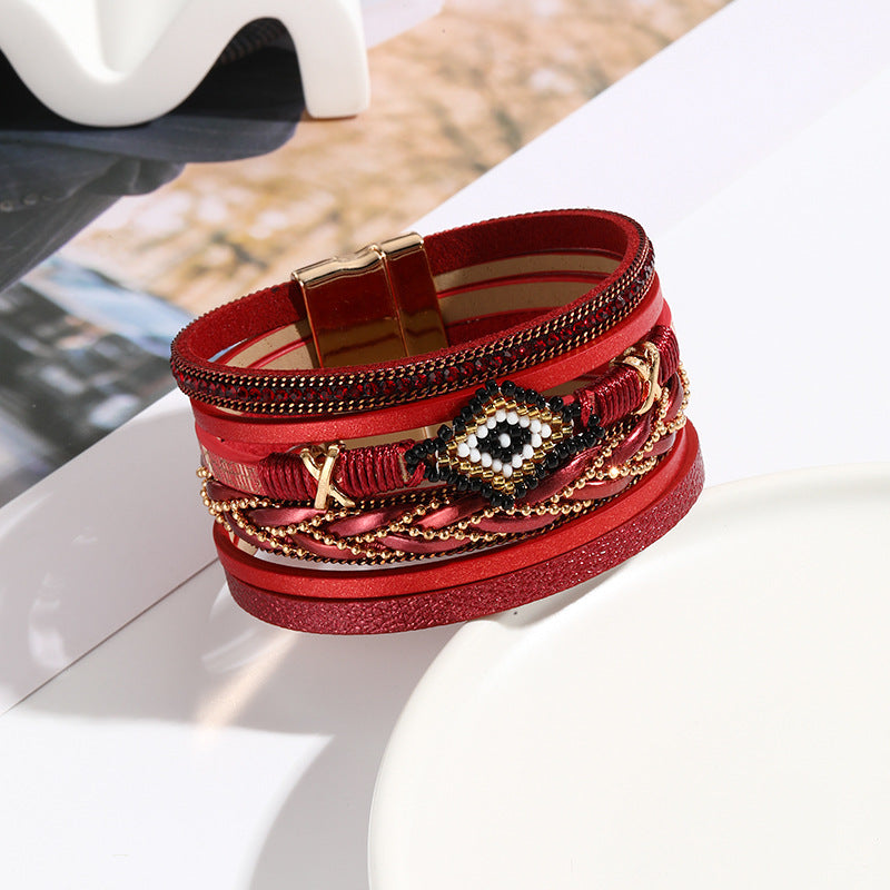 Wholesale Bohemian Eye Rice Beads Handmade Braided Leather Bracelet