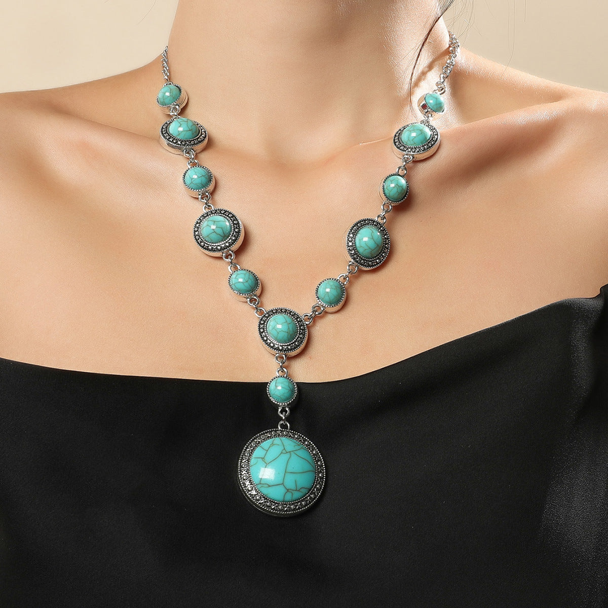 Wholesale Vintage Turquoise Alloy Necklace ACC-NE-JunJie005