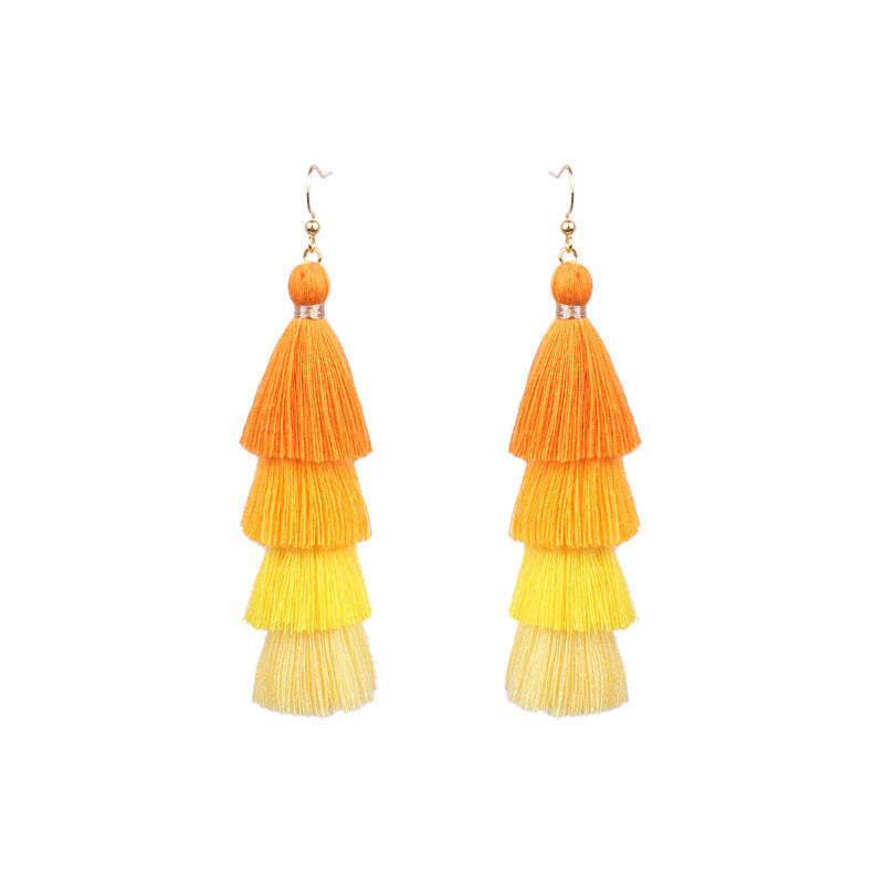 Wholesale Bohemian Tassel Earrings Long Color Matching Multi Layer Fashion Accessory