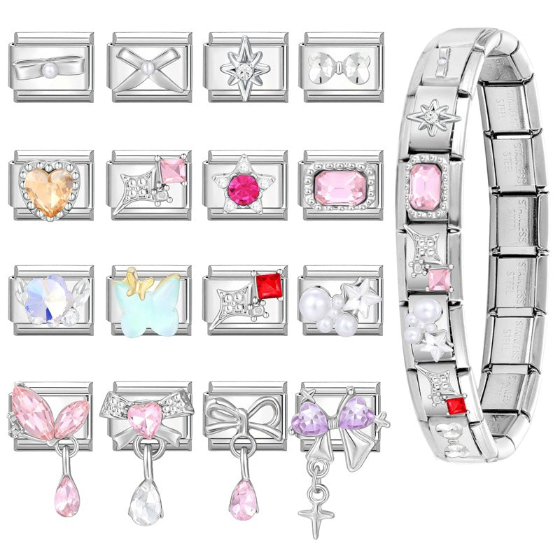 Wholesale Italian Charm Bracelet 9mm DIY Splicing Diamond Pendant Stainless Steel Composable Bracelet