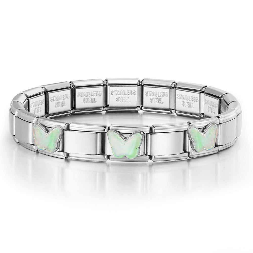 Wholesale Colorful Butterfly Stainless Steel Modular Bracelet DIY Fashion Accessory