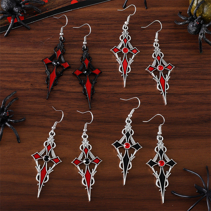 Wholesale Zinc Alloy Red Black Gem Cross Earrings Dark Punk Vampire  Party Fashion Accessory