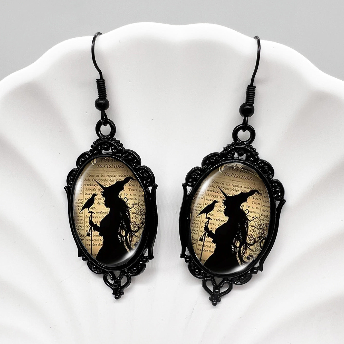 Wholesale Halloween Crow Skull Oval Lace Witch Pumpkin Black Cat Moon Metal Earrings ACCVIP-ES-XiangLian006