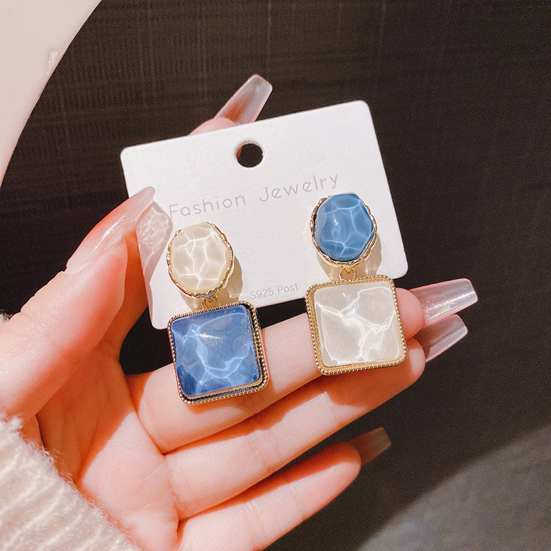 Wholesale s925 Silver Needle Asymmetric Square Ice Cube Texture Earrings