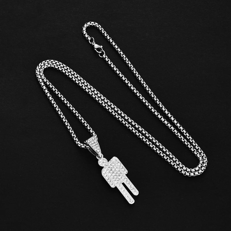 Wholesale titanium steel diamond-embedded crooked head villain long necklace