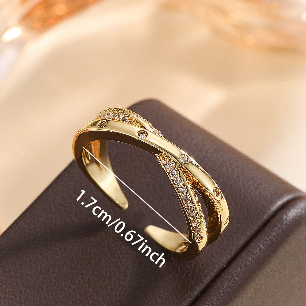 Wholesale Gold Tone Copper Zircon Vintage Open Adjustable Double Layer Ring Stylish Women S Fashion Accessory