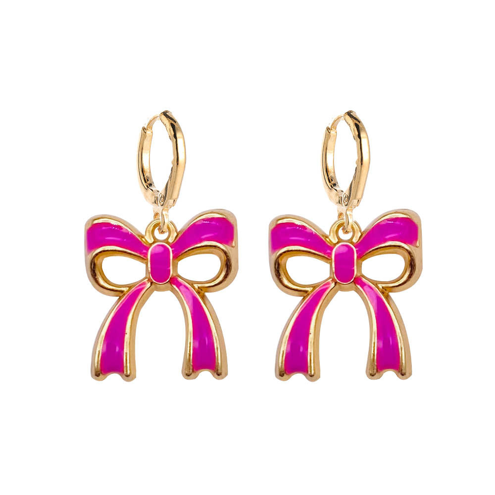 Wholesale Valentine's Day Water Drop Oil Painted Bowknot Pendant Earrings
