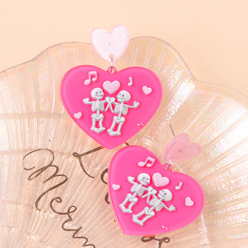 Wholesale Heart skull acrylic earrings
