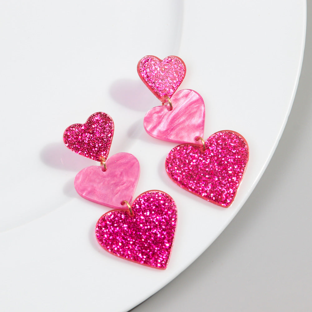 Wholesale Valentine's Day peach heart love glitter acrylic color love earrings