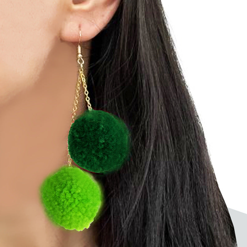 Wholesale 2 pairs/pack St. Patrick's Day Green Pom Pom Chain Earrings ACC-ES-HY221