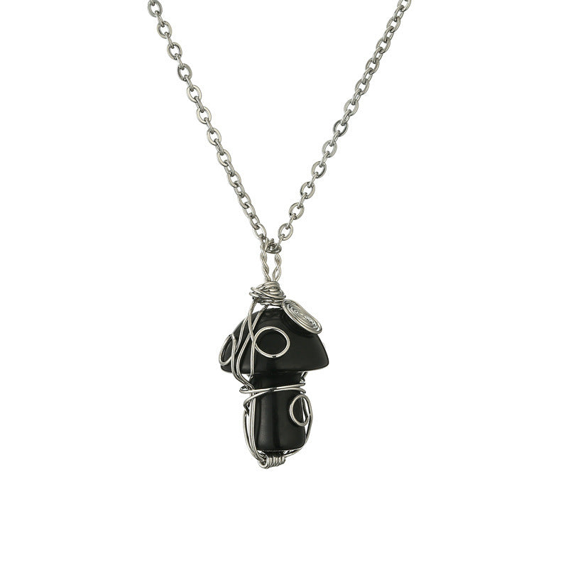 Wholesale Fashion Handmade Wire Wrapped Amethyst Crystal Pendant Necklace Natural Stone Mushroom Design Jewelry Gift
