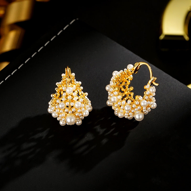 Wholesale Light Luxury All-match Ear Jewelry  Rice Beads Flower Basket Earrings