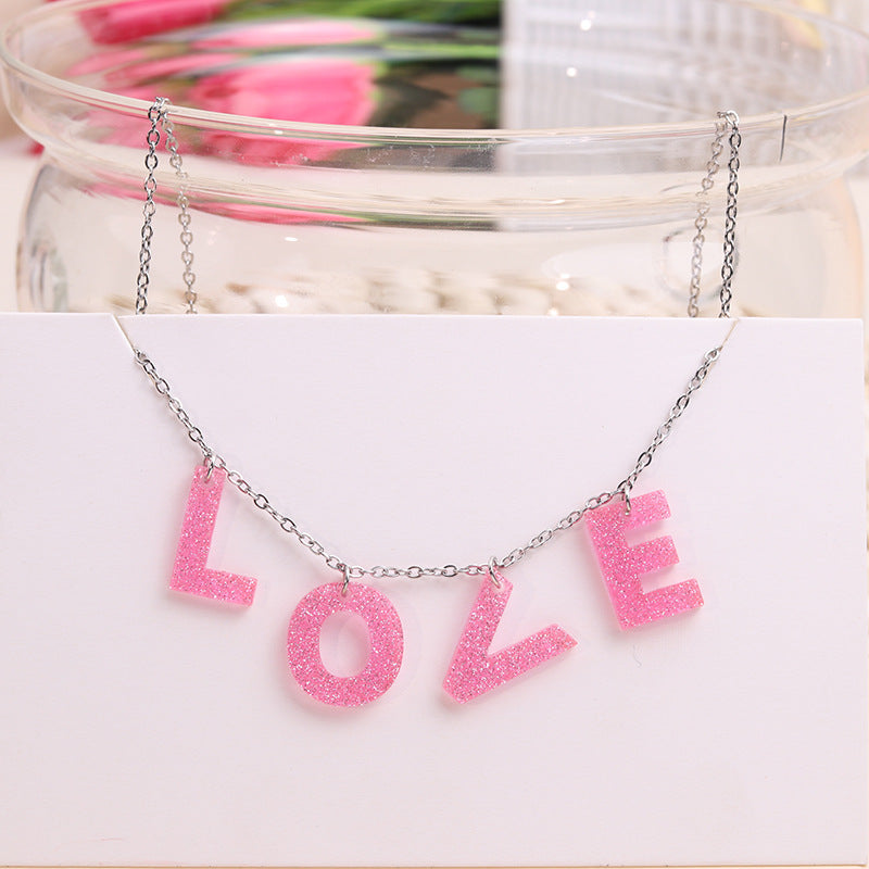 Wholesale stainless steel LOVE Valentine's Day English letter women's pendant necklace