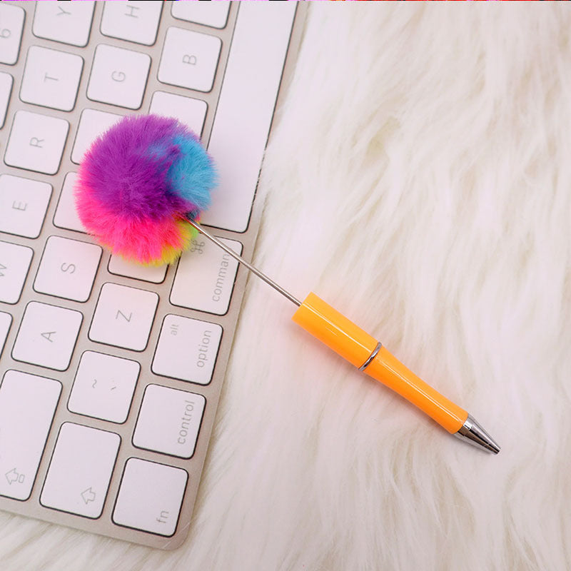 Wholesale Pom Pom Beadable Pen Leopard Print Hair Ball DIY Beaded Ballpoint Pen ACC-PN-CY003
