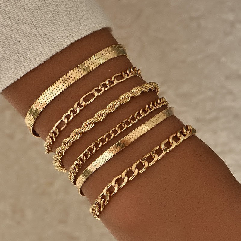 Wholesale Geometric Gold 5-Piece Stackable Bracelet Set – Chic Jewelry Accessory for Women Gift Boutique Resale