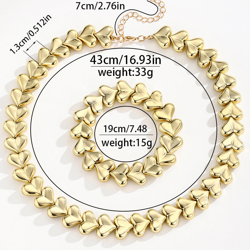 Wholesale Acrylic Heart Shaped Clavicle Necklace And Elastic Bracelet Set Electroplated Fashion Jewelry For Women Everyday Wear Gift